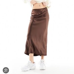 River Island Chocolate Satin Midi Skirt